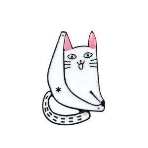 Funny White Sitting Cat Kitty Metal Enamel Pin Lapel Brooch